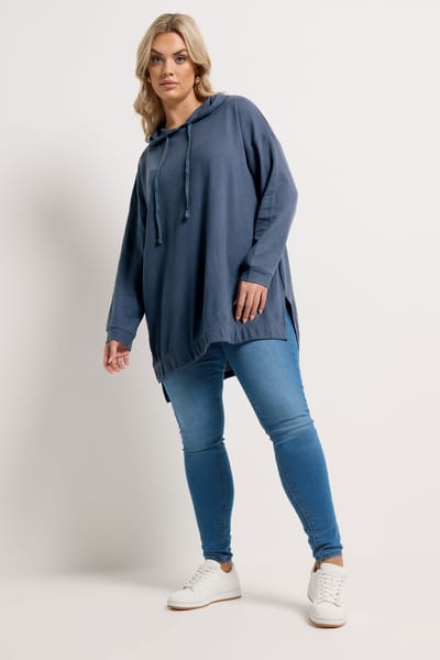 Yours Marineblauwe Waffel Hoodie Size 44