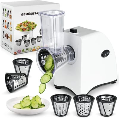 Groentesnijder - Snijmachine - Groentensnijder electrisch - 5-in-1 Groentesnijmachine – Groenterasp – Kaasrasp – Groente Slicer – Multifunctionele Keukenmachine.
