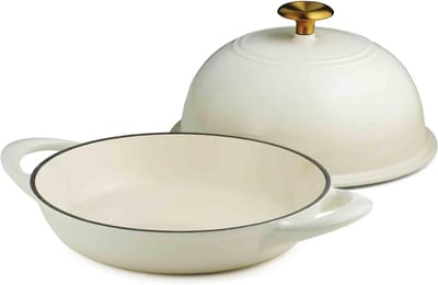 Broodrooster Gietijzer - Bakpan met deksel - Brood bakken thuis - Geëmailleerd gietijzer - 348 cm lengte - Wit