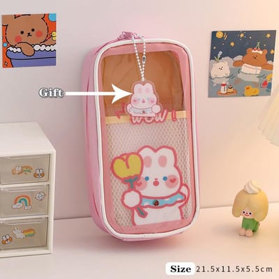 Kawaii Transparant Etui Grote Capaciteit Waterdichte Pen Tas Leuke Studentendoos voor Meisjes Schoolbenodigdheden Briefpapier Cadeau gray