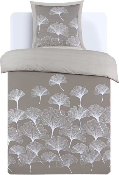 VISION Ginko - Tweezijdig omkeerbaar Dekbedovertrekset - 100% katoen: zacht en soepel - Eenpersoons - Dekbedovertrek 140 x 200 cm met 1 bijhorende sloop - Beige - Oekotex gecertificeerd