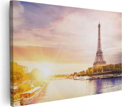 Artaza Canvas Schilderij Eiffeltoren - 30x20 cm - Klein - Wanddecoratie Skyline - Muurdecoratie Frankrijk - Kamer Accessoires