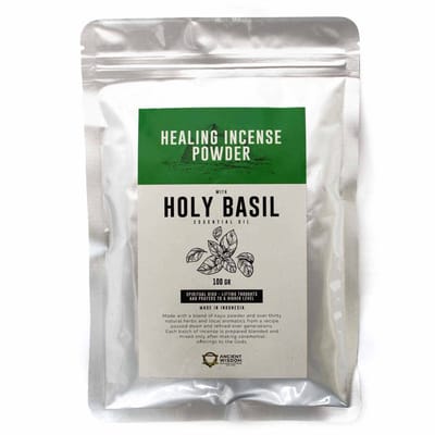 Ancient Wisdom - Wierook - Heilige basilicum wierookpoeder 100 gram - geur - handgerold - masala - kamfer - sandelhout - aroma