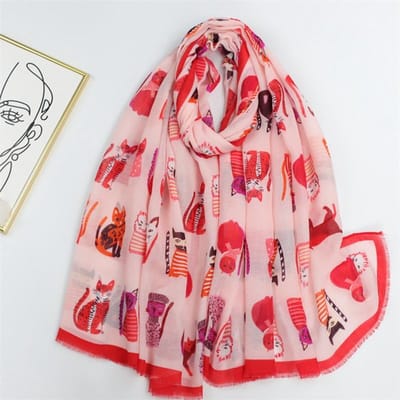 Spanje Schattig Cartoon Kattenpatroon Franje Viscose Sjaal Dames Print Zachte Sjaals En Wraps Pashmina Moslim Hijab Sjaal 180*90Cm beige