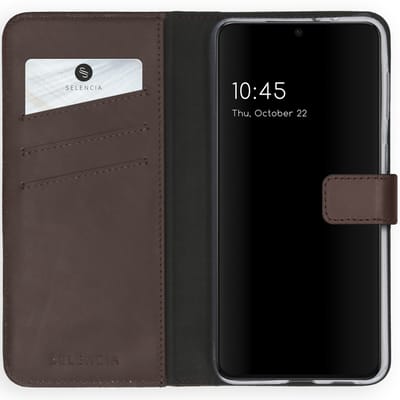 Selencia Hoesje - Geschikt voor Samsung Galaxy S21 Plus - Echt Lederen Bookcase - Bruin