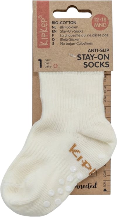 KipKep Blijf-Sokken Antislip - OffWhite - baby peuter sokken - Maat 12-18 maanden - schoenmaat 19-22 - Wit - 1 paar - zakken niet af - Stay-on-Socks - biologisch katoen, GOTS