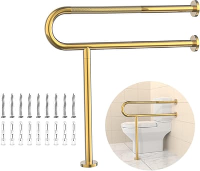 Toiletsteun met Been - Handicap Handgreep - Veiligheid Badkamer - Antislip Gekarteld Oppervlak - 313 inch - Geborsteld Goud