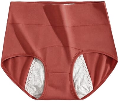 Set van 2 wasbare incontinentieslipjes voor dames, anti-urinelekslipjes, wasbaar, sterk absorberend menstruatieondergoed met hoge taille,Baksteenrood,L (Aanbevolen: 40–52.5 kg)