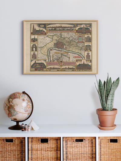 Poster In Houten Lijst - Historische Oude Kaart Antwerpen - Stadsplattegrond 1650 - 50x70 cm