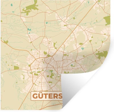 Muurstickers - Sticker Folie - Gütersloh - Plattegrond - Kaart - Vintage - Stadskaart - 100x100 cm - Plakfolie - Muurstickers Kinderkamer - Zelfklevend Behang XXL - Zelfklevend behangpapier - Stickerfolie