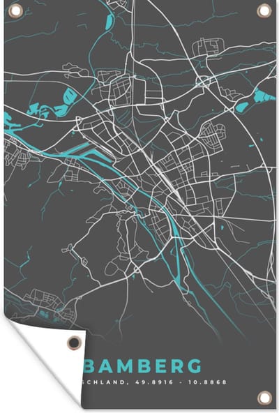 Muurdecoratie Duitsland – Blauw – Bamberg – Stadskaart – Kaart – Plattegrond - 120x180 cm - Tuinposter - Tuindoek