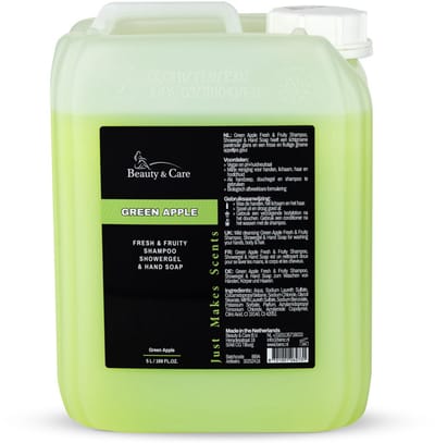Beauty&Care® Green Apple Shampoo - 5 liter can - Green Apple Fresh & Fruity Shampoo - Vegan - pH-huidneutraal - Milde reiniging voor lichaam, haar en hoofdhuid - Als douchegel en als shampoo te gebruiken - Biologisch afbreekbare formulering