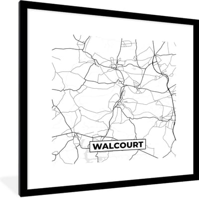 Fotolijst incl. Poster Zwart Wit- Stadskaart – Zwart Wit - Kaart – Walcourt – België – Plattegrond - 40x40 cm - Posterlijst