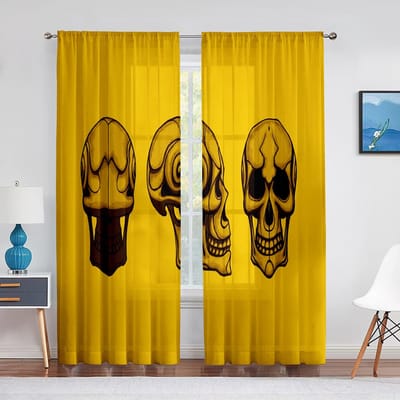 Schedel Uil Vleugels Ruimte Tule Transparante Raamgordijnen voor Woonkamer Slaapkamer Moderne Tule Voile Gordijnen Keukengordijnen Decoratie 1 PCS W100XH250cm&Grommet Top