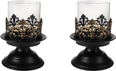 2 stuks - Kaarsenhouder - Kandelaar - Kaarsenstandaard - zwart - Eenvoudige aromatherapie kaarsbeker decoratief - 10.3*16CM - Bruiloftsreceptie, Feestelijke Schouwdecoratie of Woondecoratie - Metaal