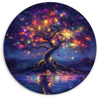 WallCircle® Wandcirkel 120x120 cm - Muurcirkel Kosmisch - lichtboom - Kerst - Kleurrijk - Muurdecoratie woonkamer - Wanddecoratie slaapkamer - Kamer decoratie accessoires - Ronde schilderijen XXL