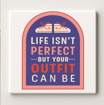 Life Isn’t Perfect But Your Outfit Can Be Keramische Tegel 15x15 cm – Stijlvol Motiverend Quote Ontwerp – Mode Liefhebber Wanddecoratie & Huisdecoratie