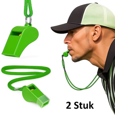2x Scheidsrechtersfluit Met Koord I Outdoor Fluit I Sport Fluit I Fluitje I Met Ring I Kunststof I Groen
