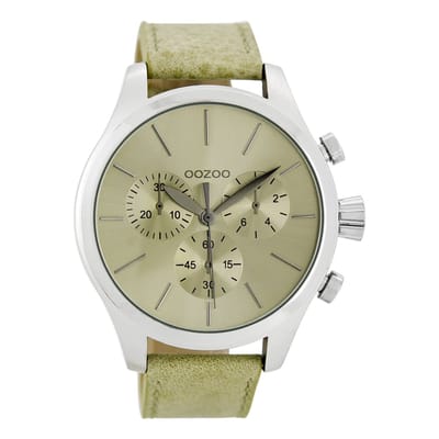 OOZOO Timepieces - Zilverkleurige horloge met beige NATO horlogeband - C7060