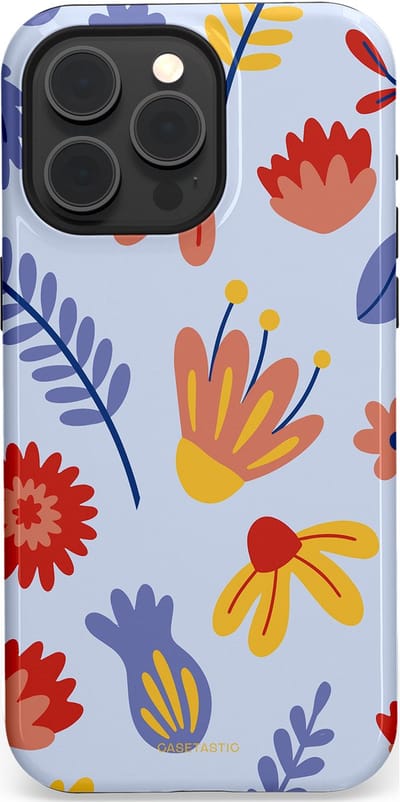 Casetastic hoesje geschikt voor Apple iPhone 15 Pro Max - MagSafe - Dubbellaagse bescherming - Bloemenwind - Fashion Case - Lichtblauw Terracotta Geel