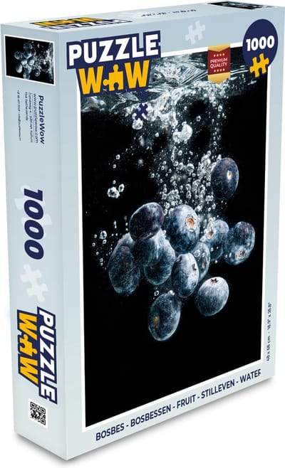 Puzzel Blauwe bessen - Fruit - bes - Stilleven - Water - Zwart - Legpuzzel - Puzzel 1000 stukjes volwassenen