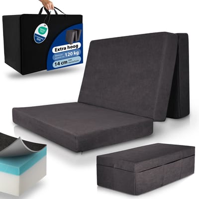 Beautissu VS95 – Premium Opvouwbaar Matras XXL 120x200 cm inkl. Hoes – Extra Dik 14 cm Traagschuim Vouwmatras H3 – Wasbar Eenvoudig – Transport – Antraciet