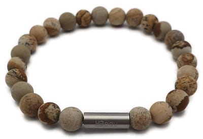 H-Beau – Handgemaakte - Armband - Edelstenen - Jaspis – Kralen - Natuurstenen - RVS Kraal - 8mm - lengte 20cm - Mat - Beige - Bruin - Heren - Unisex - Sterrenbeeld - Horoscoop - Maagd