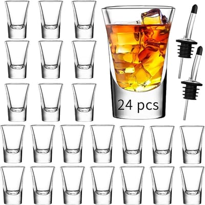 Set van 24 heldere shotglazen van 35 ml met zware basis voor cocktails, sterke dranken en desserts