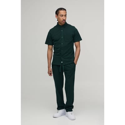Slim Fit Short Sleeve Shirt and Tapered Trouser Set | Khaki | Size XS