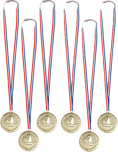 Boland Verkleed medailles met lint - Cijfer 1 - 6x - goud - kunststof - 7.5 cm - speelgoed