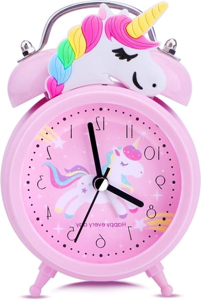 Stil Bedside Alarm Clock op Batterijen, Roze Eenhoorn Klok voor Meisjes Slaapkamer, Dubbele Klok met Achtergrondverlichting en Geluidsalarm