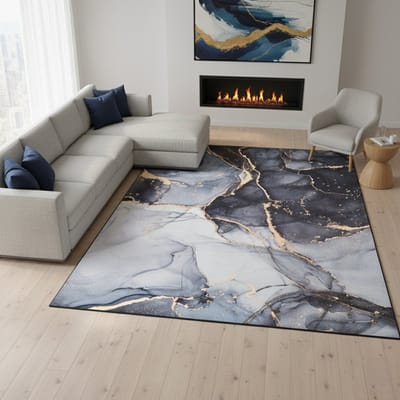 Tapiso Nora Vloerkleed Woonkamer Abstract Marmer Design Zwart-Grijs Kortpolig Antislip Vlekbestendig Tapijt Voor Slaapkamer Eetkamer Hal Woonkamerkleed Easy-Care OEKO TEX - 80x150