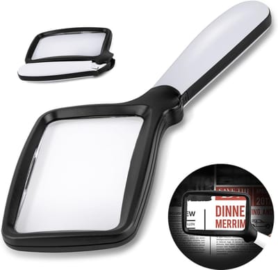 Vouwbare Verlichte Leesloupe, Grote rechthoekige 3X met LED's met variabele intensiteit voor ouderen met maculaire degeneratie, kranten, boeken, kleine drukken (zwart, 3X)