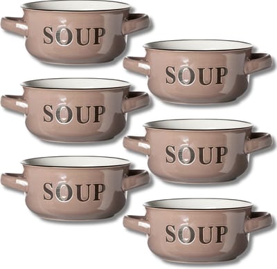 Cosy&Trendy Grijze Soepkommen met Handvaten - 6 stuks - 13.5XH6.5CM - 47 cl - Aardewerk