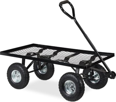 bolderkar tuin - luchtbanden - tot 200 kg - staal - 34,5 x 51 x 96 cm - transportkar - zwart