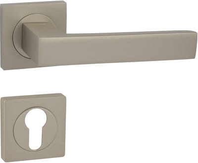 DOMINO QUBIK-QR M91 - Deurkrukset - Nikkel Satijn - Met Cilindergat PZ - Vierkant Rozet - Aluminium Deurbeslag