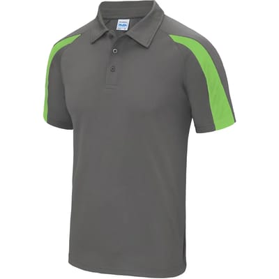 Just Cool - Cool Contrasterend Polo - Charcoal (Solid)/Lime Green maat L