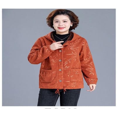Veste rembourrée en coton de style étranger avec capuche courte pour femmes d'âge moyen et âgées, veste rembourrée en coton grande taille pour l'hiver. 5XL brown