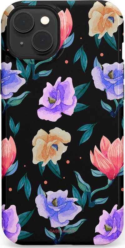 Casetastic hoesje geschikt voor Apple iPhone 15 Plus - MagSafe - Dubbellaagse bescherming - Avondtuin - Fashion Case - Zwart Petrol Lavendel