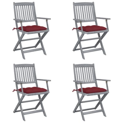 vidaXL - Set - van - 4 - klapstoelen - met - kussens, - gemaakt - van - massief - acaciahout.