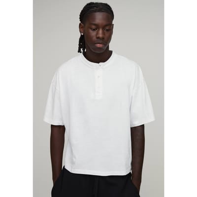 Oversized Boxy Henley T-Shirt | White | Size Small