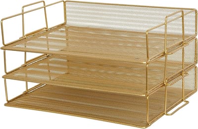 Bureau Organizer - Documentenhouder Stapelbaar - Papieren Sorteren - Drie Niveaus - 37 x 27 x 20 cm - Goud