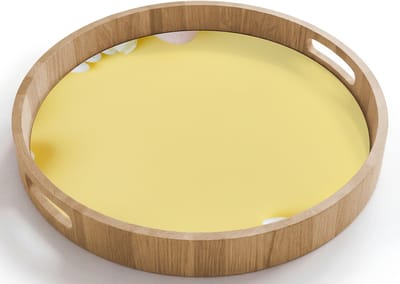 Dienblad rond 40x40 cm - Schootdienblad hout - Tulpen - Eieren - Pastelkleuren - Geel - Borrelplank rechthoek - Plateau houten dienbladen