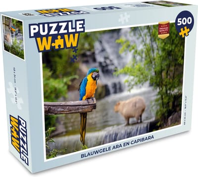 Puzzel Blauwgele ara en capibara - Legpuzzel - Puzzel 500 stukjes