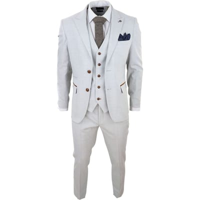 Heren grijs steen 3-delig tweed geruit pak
