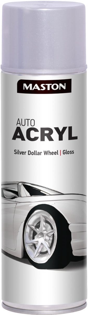 Maston Auto Acryl Wheel Spray - Hoogglans - Silver Dollar Wheel - Zilver - velgenlak - 500 ml - spuitbus verf