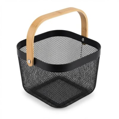 PANIER FRUITS ET LÉGUMES NOIR 24x25CM AVEC POIGNÉE EN BAMBOU 1 PIÈCE