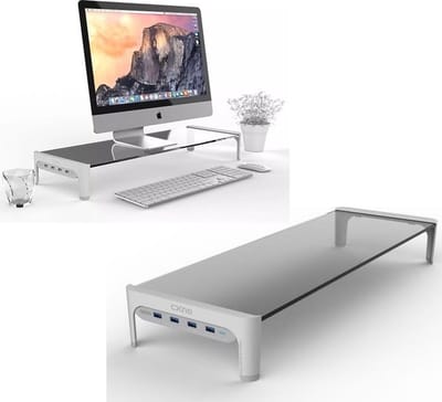 Monitorstandaard Bamboe - Monitor Verhoger - Laptopstandaard - TV Verhoger - Computerscherm Verhoger - Monitor Standaard - Voor Laptop En Pc - Laptoptafel - Bureau Organizer - Zilver