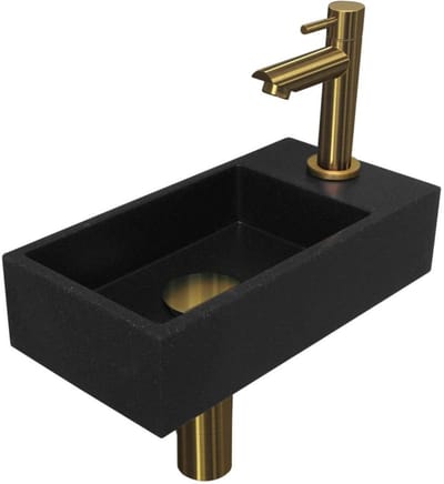 INK - Fonteinpack Quartz Rechts incl. Fonteinkraan - Design Sifon - Design Plug en Montageset - 360x180x90 Mm - Quartz Zwart/mat Goud