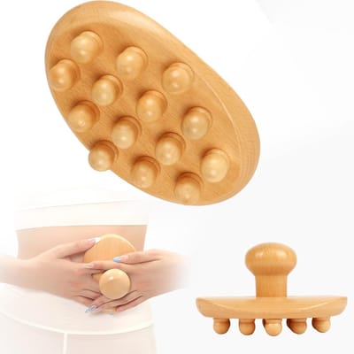 Houten Massageapparatuur - Cellulitis Roller en Fascia Blaster - 1 Stuks - Natuurlijk Beukenhout met 14 Knoppen - Voor Lichaamsvorming en Jeukverlichting - Natuurlijke Houtkleur
